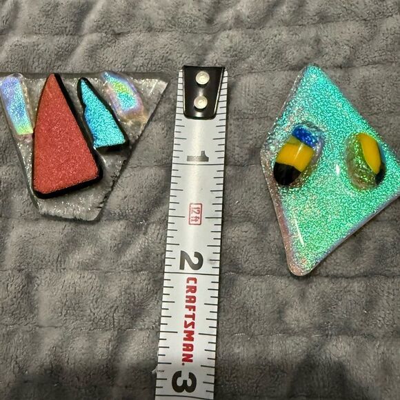 Set of 4 Modern Fused Glass Pendants – Bold Abstract Art with Iridescent Sparkle - Picture 4 of 17